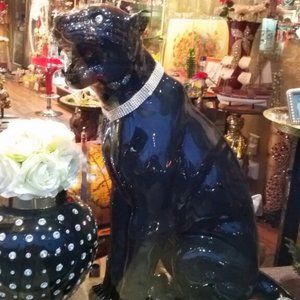 New Ahura Italian Ceramic Black Panther figure with Swarovski Crystals